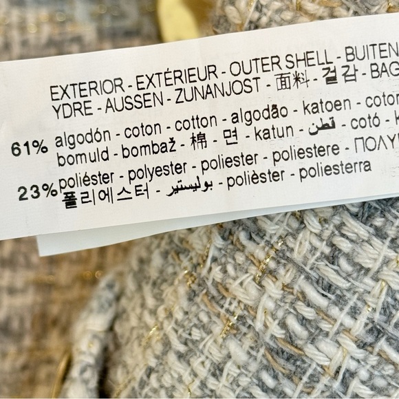 Zara Double Breasted Tweed Jacket Large Gray Texture Weave Crop Blazer Academia - Picture 14 of 16